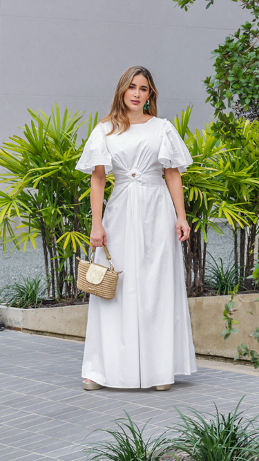 Vestido con mangas de Mariposa y nudo en la Cintura