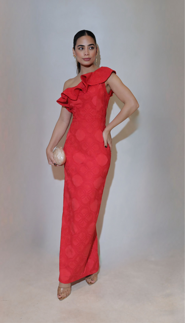Vestido asimetrico con encaje y bolero