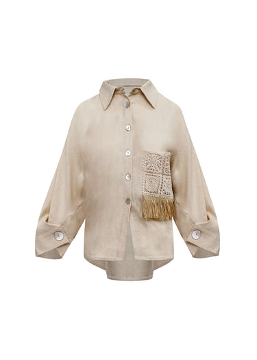 Camisa de Lino con Bolsillo en Crochet