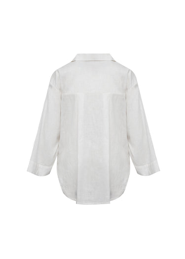 Camisa de Lino con Bolsillo en Crochet