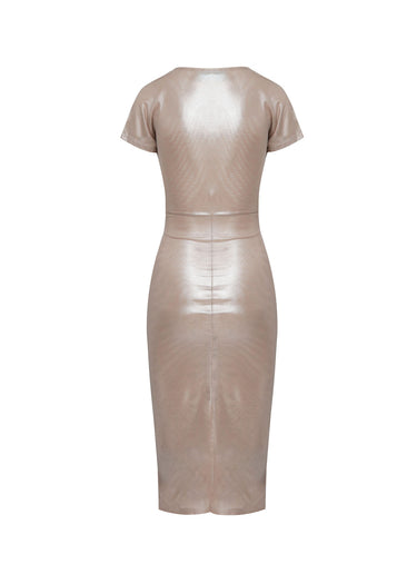 Vestido Midi Drapeado Luz Metálica