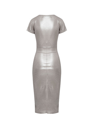 Vestido Midi Drapeado Plata Fundida