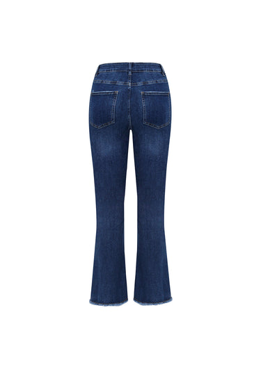 Jeans talle alto y bajo deshilachado