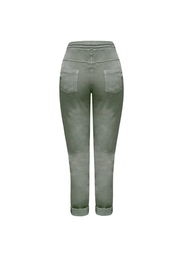 Pantalón Slouchy en Tono Oliva con Detalle Statement