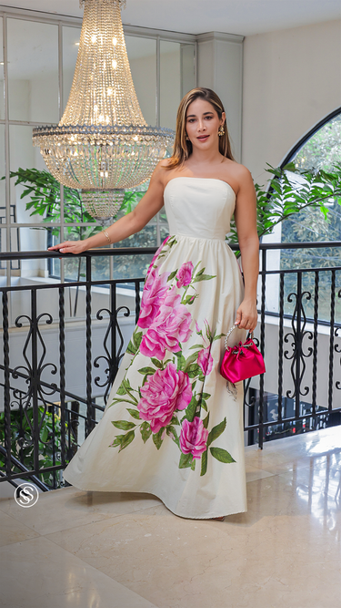 Vestido strapless floral