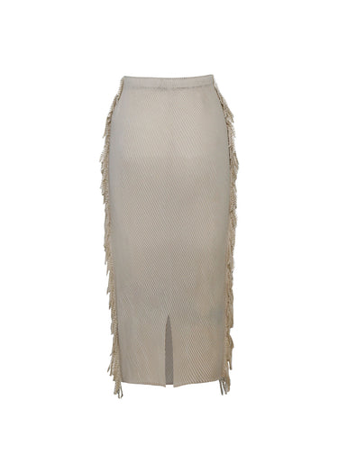 Falda Midi Plisada con Flecos Laterales