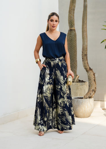 Pantalón Palazzo de brillo texturizado