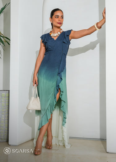 Vestido Maxi Asimétrico con Volantes