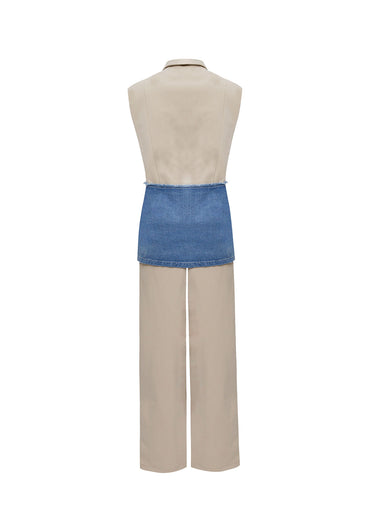 Conjunto Sastre de Chaleco y Pantalón con Contraste de Denim