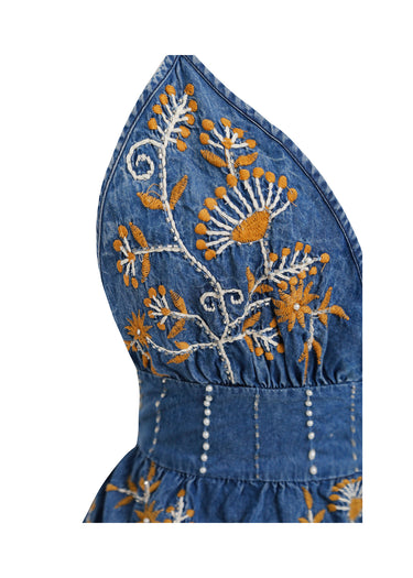 Top Corset de Denim Bordado con Lazo en la Espalda