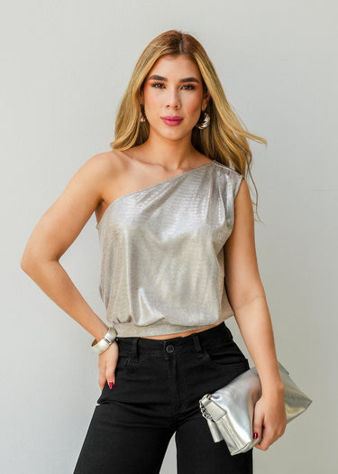 Blusa Metalizada Asimétrica
