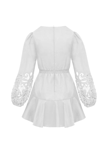 Vestido corto de manga larga - Detalles en encaje