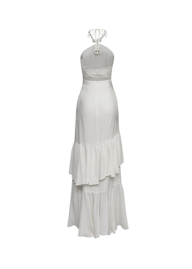 Vestido cuello halter con volantes