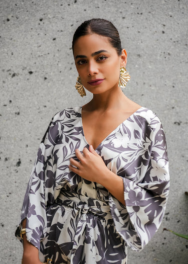 Enterizo Tropical Print Wrap