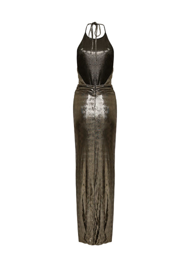 Vestido Efecto Líquido y Cuello Halter