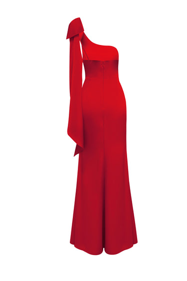 Vestido en seda medio hombro