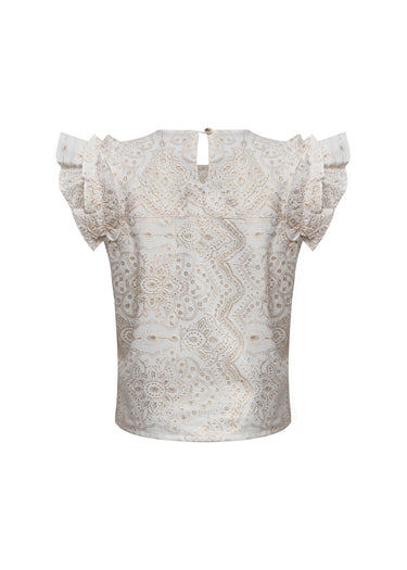 Blusa beige bordada con destellos dorados